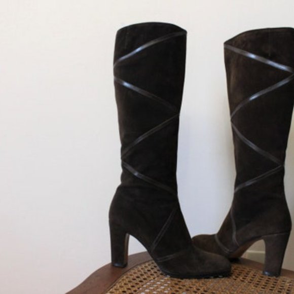 1970s GIVENCHY suede boho boots, brown suede leather hippie boots 6 US - Picture 2 of 10